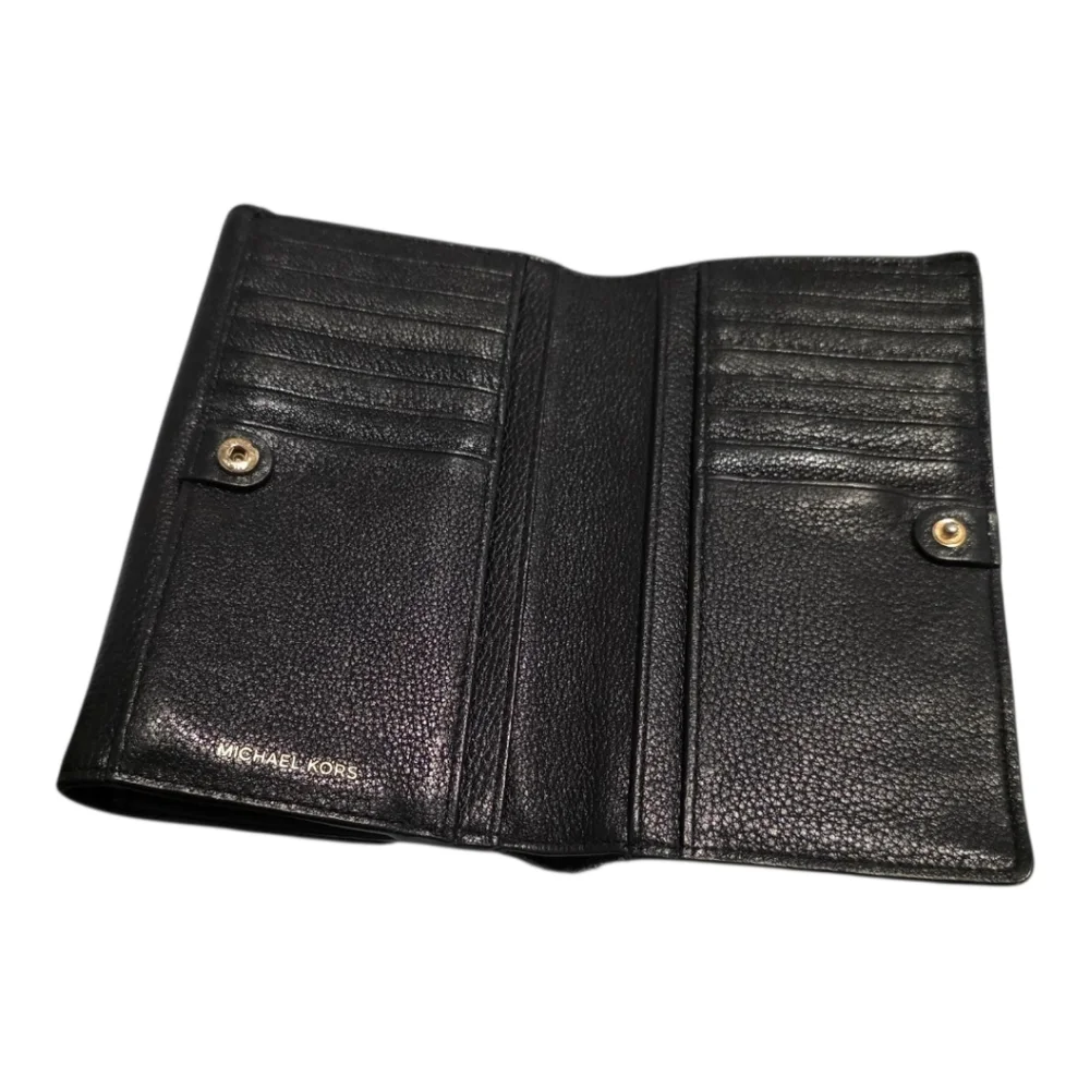 Michael Kors‎ Black Leather Tri Gold Wallet with Gold Logo